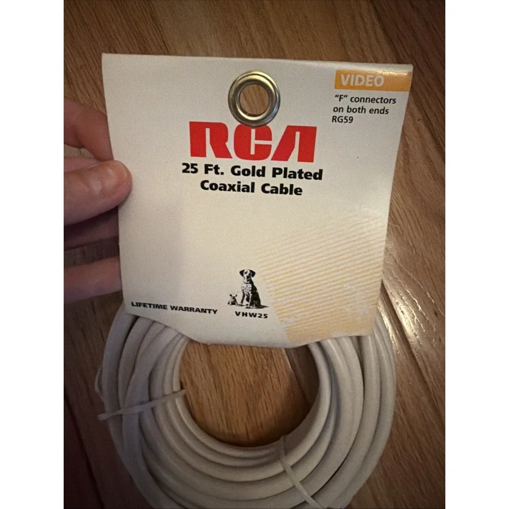 RCA Gold‎ Plated RG59 Coax Cable Cord 25' White F Connectors On Both Ends